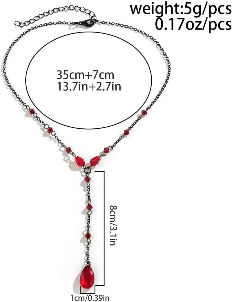 Cicod Gothic Y Necklace,Goth Black Red Crystal Bead Teardrop Necklace,Punk Y Necklace,Halloween Christmas New Year Jewelry Vampire Accessories for Women - Image 4